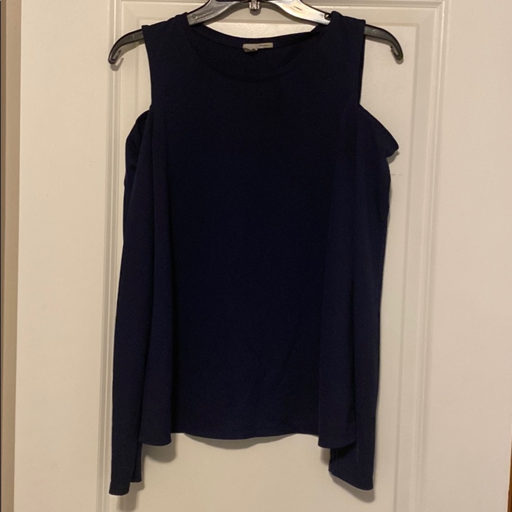 Blue cold shoulder blouse